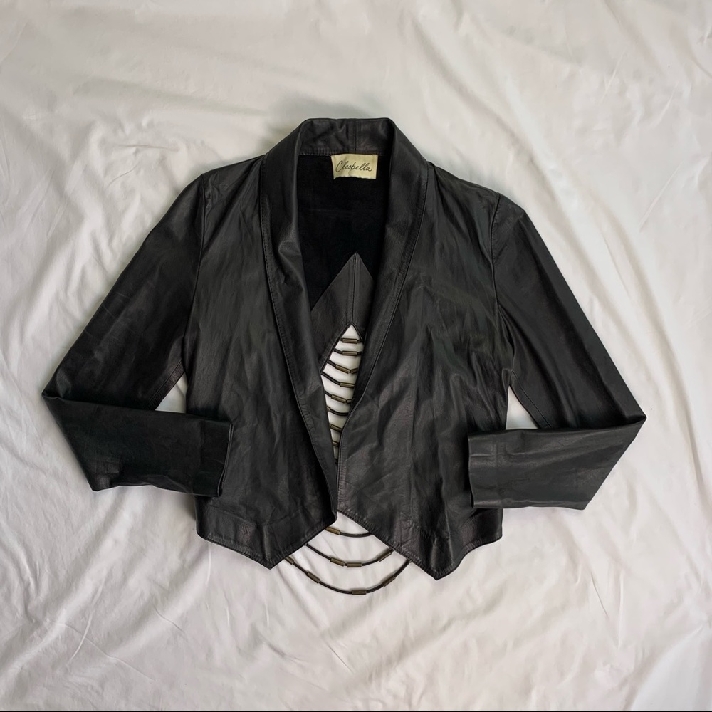 Cleobella Black Leather Cropped Jacket